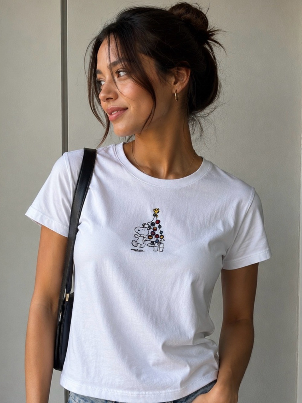 Women’s Abercrombie & Fitch Snoopy Christmas Tree Graphic Tee – Size Medium